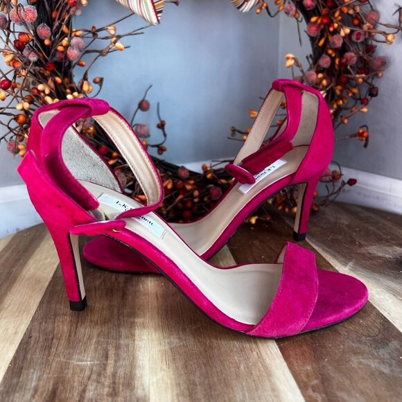 L.K. Bennett DORA Suede Open Toe Sandal Heel Shoes Size 36EU Pink Fuschia - Picture 2 of 11
